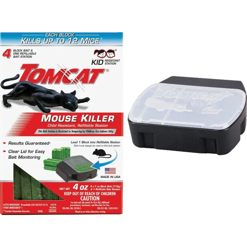 Tomcat 0371110 Mouse Killer III Refillable Mouse Bait Station (4-Refill)