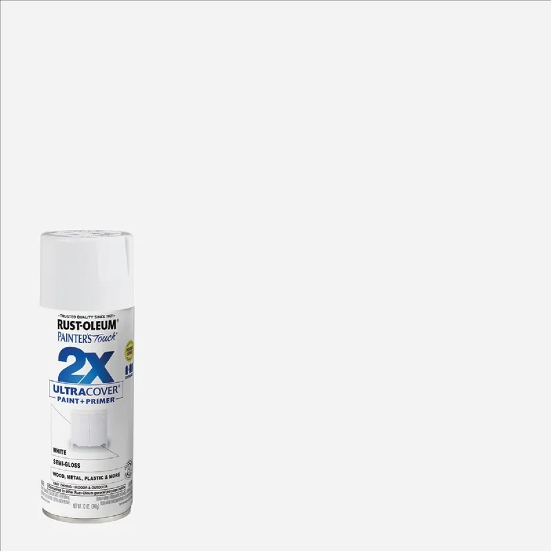 Rust-Oleum 334098 Painter's Touch 2X Ultra Cover 12 Oz. Semi-Gloss Paint + Primer Spray Paint, White