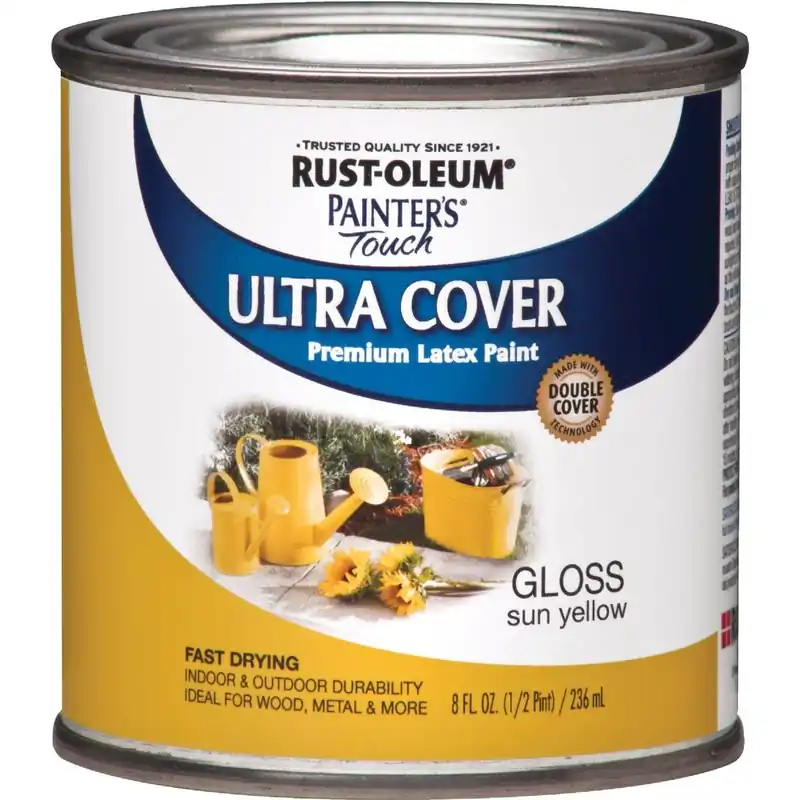 Rust-Oleum 1945730 Painter's Touch 2X Ultra Cover Premium Latex Paint Sun Yellow 1/2 Pt.