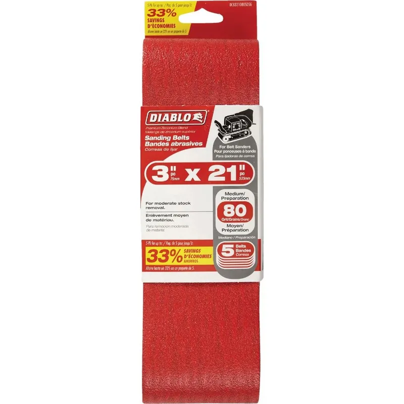 Diablo DCB321080S05G Sanding Belt 3 In. x 21 In. 80 Grit (5-Pack)