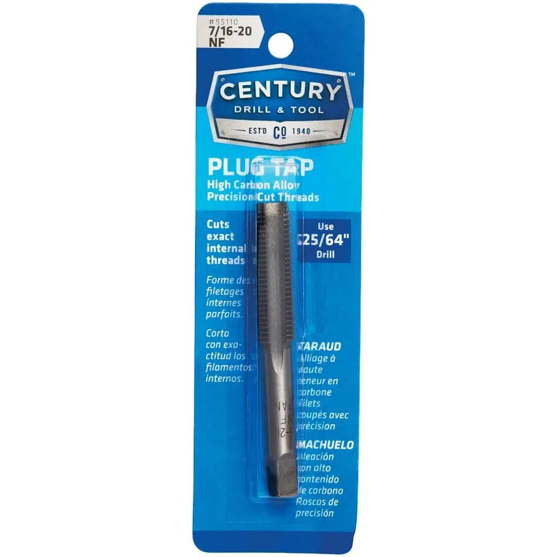Century Drill Tool 95110 7/16-20 Carbon Steel National Fine Tap-Plug