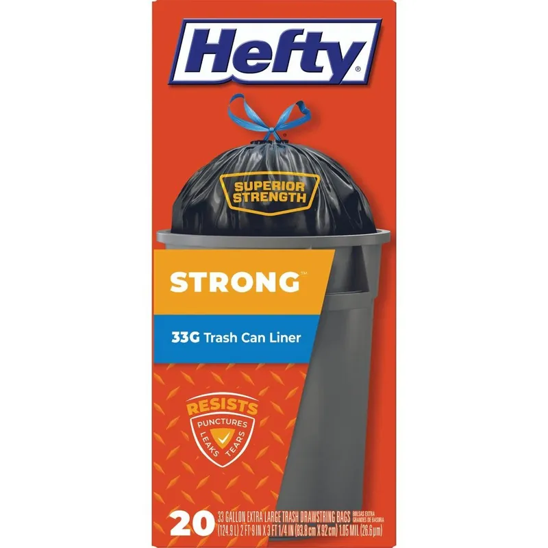 Hefty E86725 Strong 33 Gal. Extra Large Black Trash Bag (20-Count)