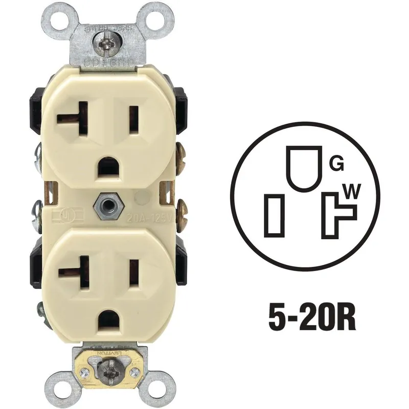 Leviton S01-0BR20-0IS 20A Ivory Shallow Commercial Grade 5-20R Duplex Outlet