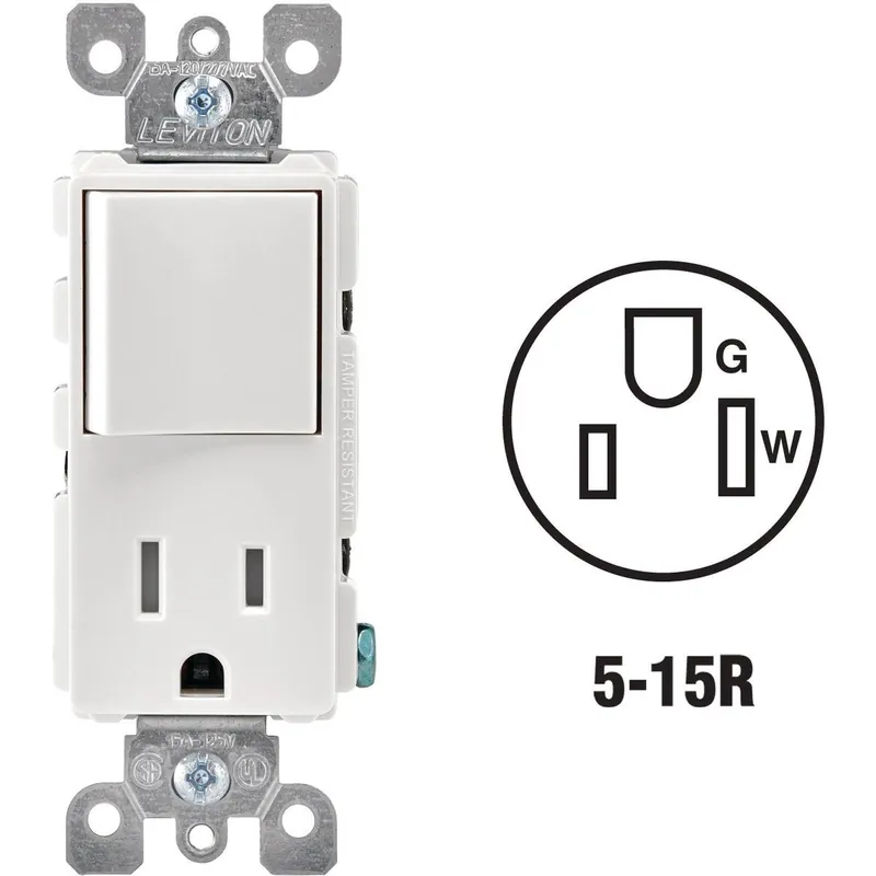 Leviton R62-T5625-0WS Decora White 15A Switch & Outlet