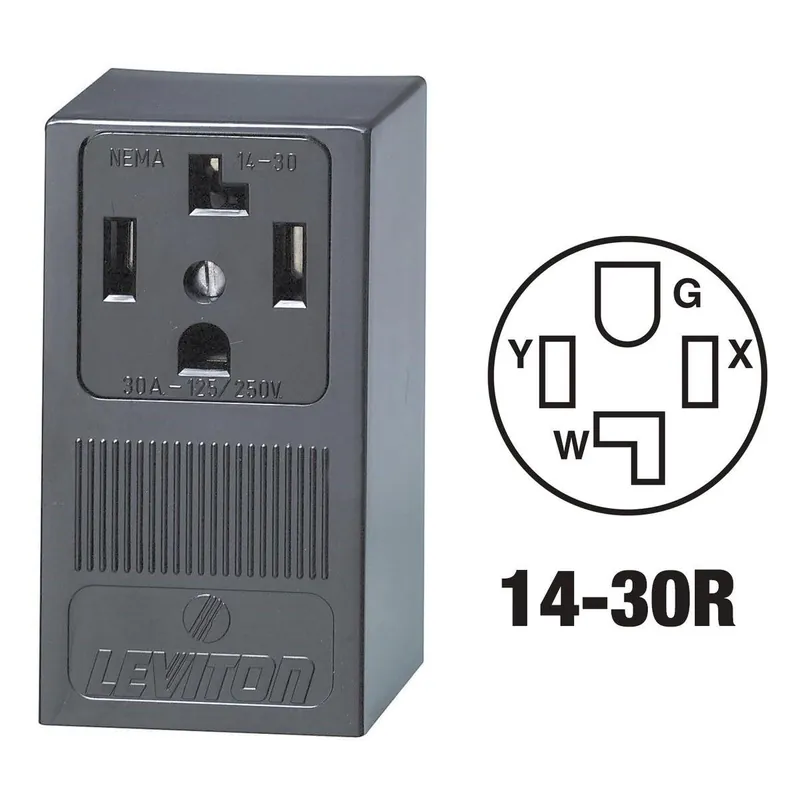 Leviton R20-55054-P00 30A Surface Mount Black 14-30R 4-Wire Dryer Power Outlet
