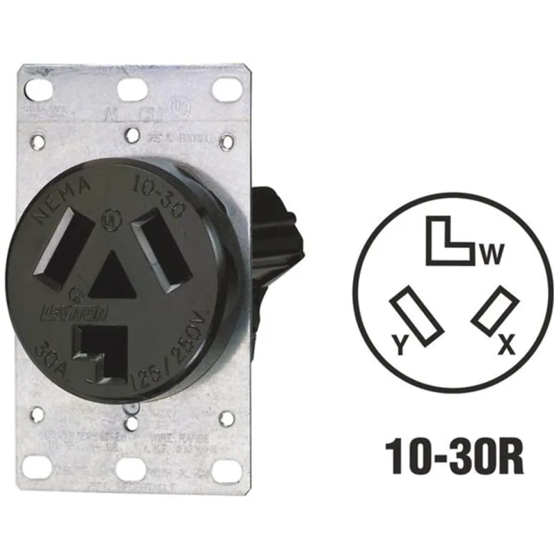 Leviton R30-05207-S10 30A Flush Mount Black 10-30R 3-Wire Dryer Power Outlet