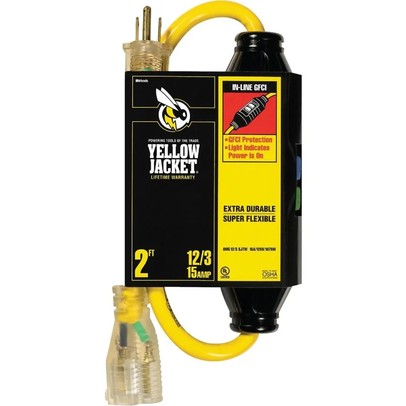 Yellow Jacket 2817 2 Ft 12/3 Contractor Grade GFCI Extension Cord