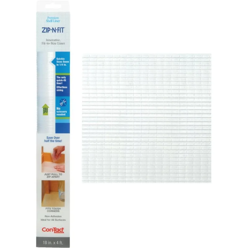 Con-Tact 04F-CZ8S01-06 Zip-N-Fit 18 In. x 4 Ft. Clear Non-Adhesive Shelf Liner