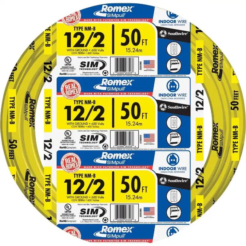 Romex 28828222 50 Ft. 12/2 Solid Yellow NMW/G Electrical Wire