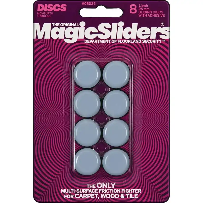 Magic Sliders 08025 1 In. Round Adhesive Furniture Glide (8-Pack)