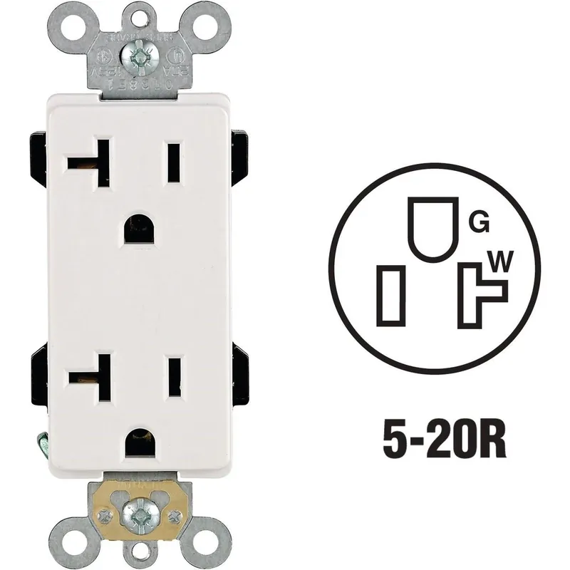 Leviton R82-16352-0WS Decora Plus 20A White Residential Grade 5-20R Duplex Outlet