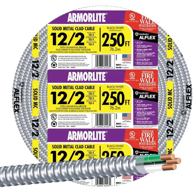 Southwire 68580055 250 Ft. 12/2 MC Armored Cable Electrical Wire