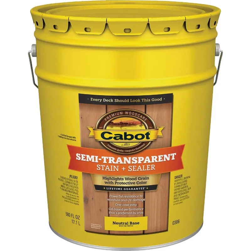 Cabot 140.0000306.008 Semi-Transparent Deck & Siding Exterior Stain & Sealer Neutral Base 5 Gal.