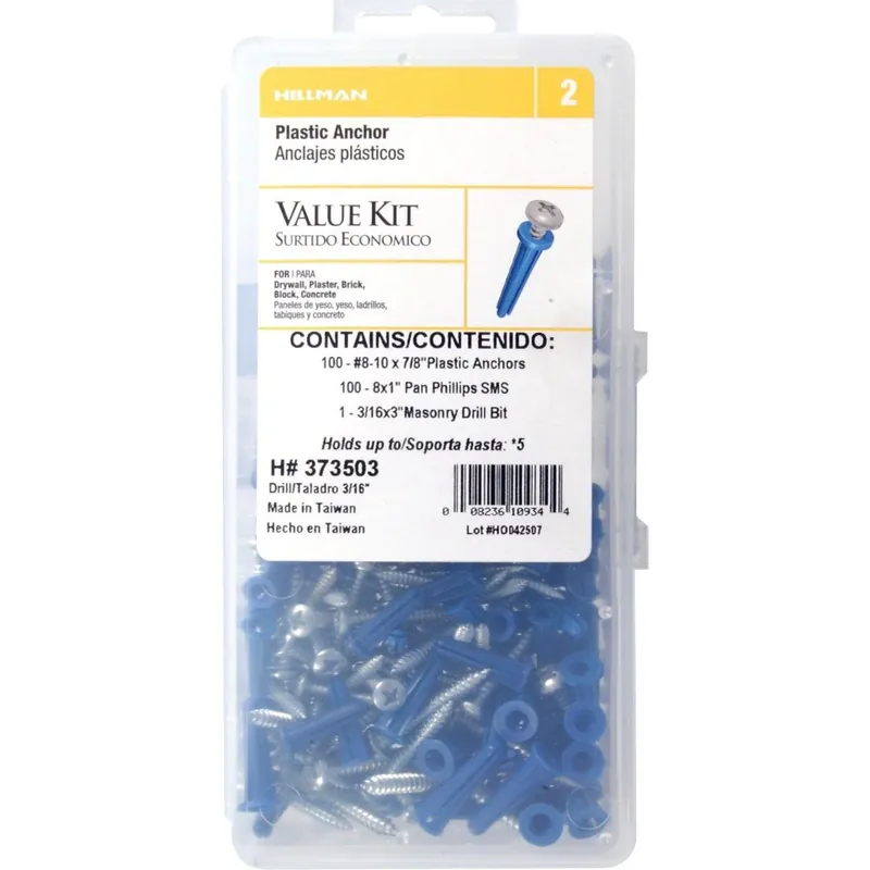 HILLMAN 373503 The Anchor Center #8 - #10 Thread 7/8 In. Pan Phillips Head Blue Plastic Anchor Kit