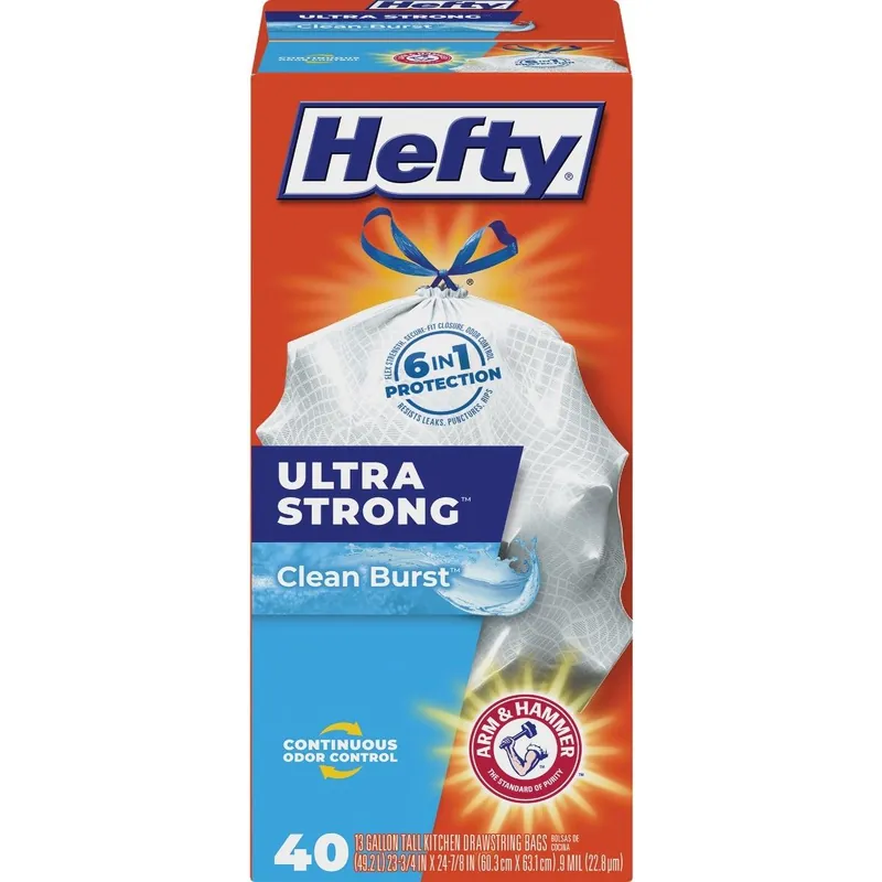 Hefty E88336 Ultra Strong 13 Gal. Clean Burst Tall Kitchen White Trash Bag (40-Count)
