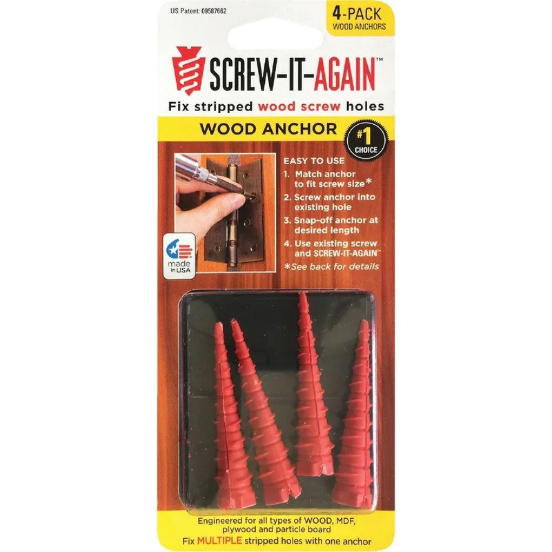 Screw-It-Again SIA-4PK #2 to #16 Thread x 2 In. Red Plastic Wood Anchor (4 Ct.)