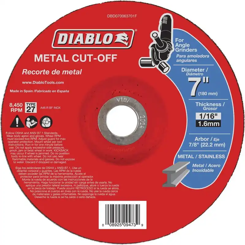 Diablo DBD070063701F Metal Cut-Off Wheel 7 In. x 1/16 In. x 7/8 In.