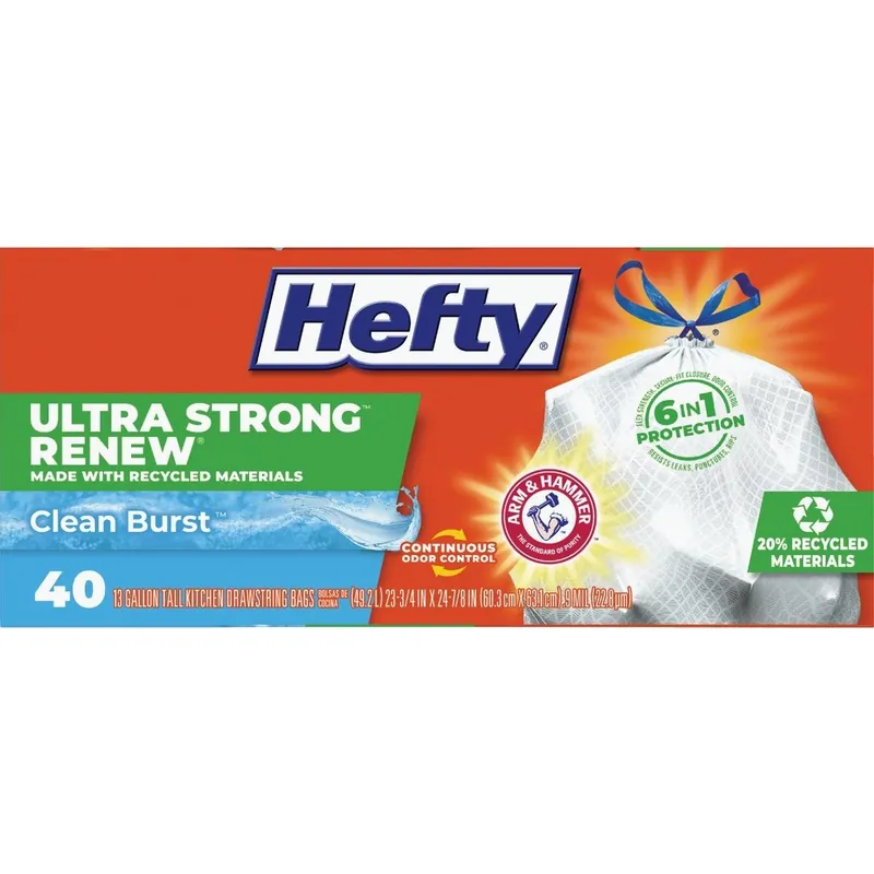 Hefty E88450 Renew Clean Burst 13 Gal. Tall Kitchen White Trash Bag (40-Count)