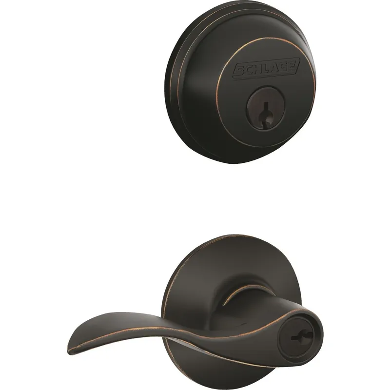 Schlage FB50VACC716 Accent Aged Bronze Single Cylinder Deadbolt & Door Lever Combo Lockset
