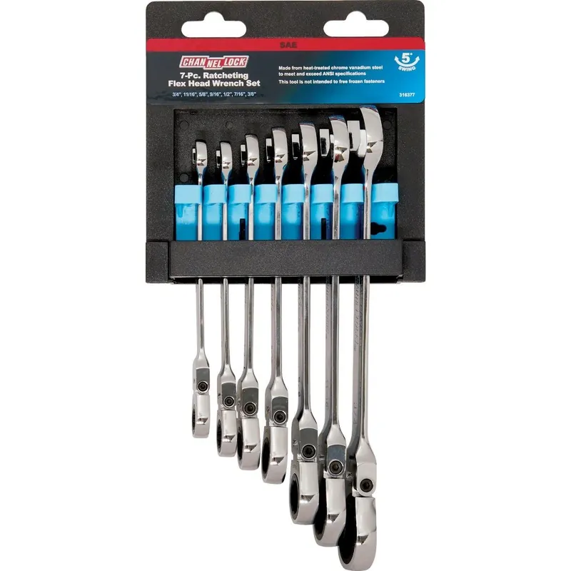 Channellock 316377 Standard 12-Point Flex Head Ratcheting Combination Wrench Set (7-Piece)