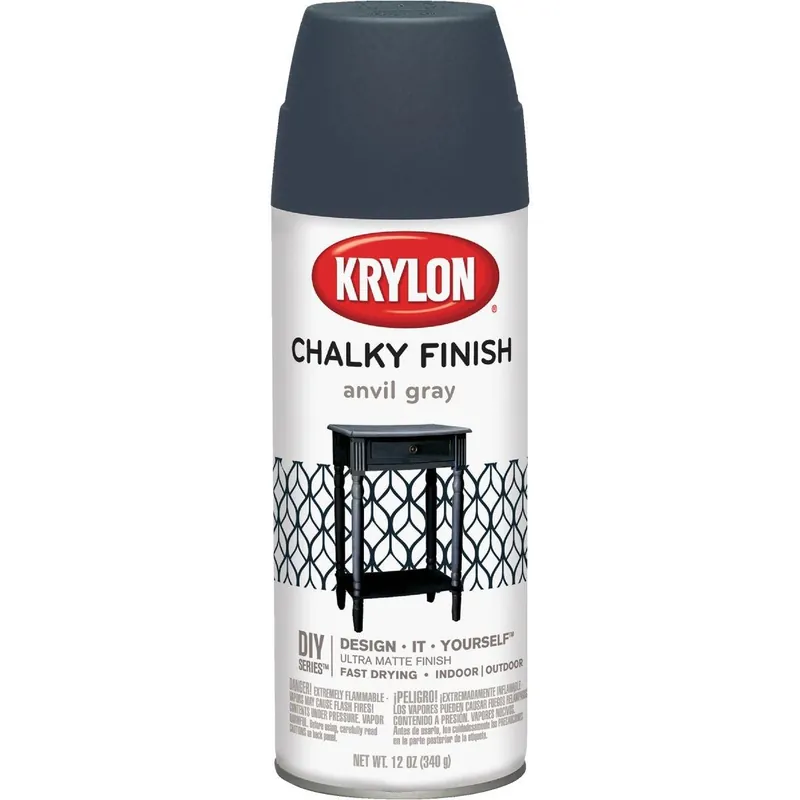Krylon K04104007 CHALKY FINISH 12 Oz. Ultra Matte Chalk Spray Paint Anvil Gray