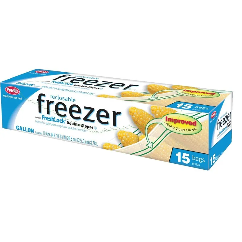 Presto CO3708S 1 Gal. Reclosable Double Zipper Freezer Bag 15 Count