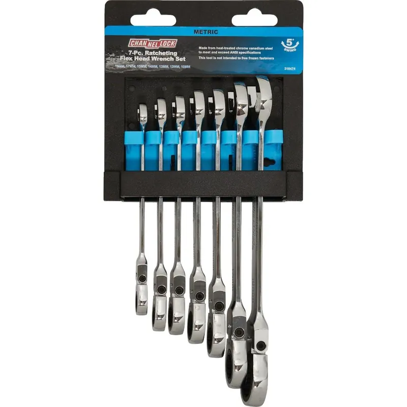 Channellock 316474 Metric 12-Point Flex Head Ratcheting Combination Wrench Set (7-Piece)