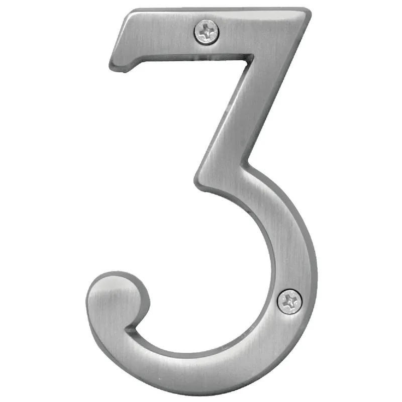 Hy-Ko BR-43SN/3 Prestige Series 4 In. Satin Nickel House Number Three