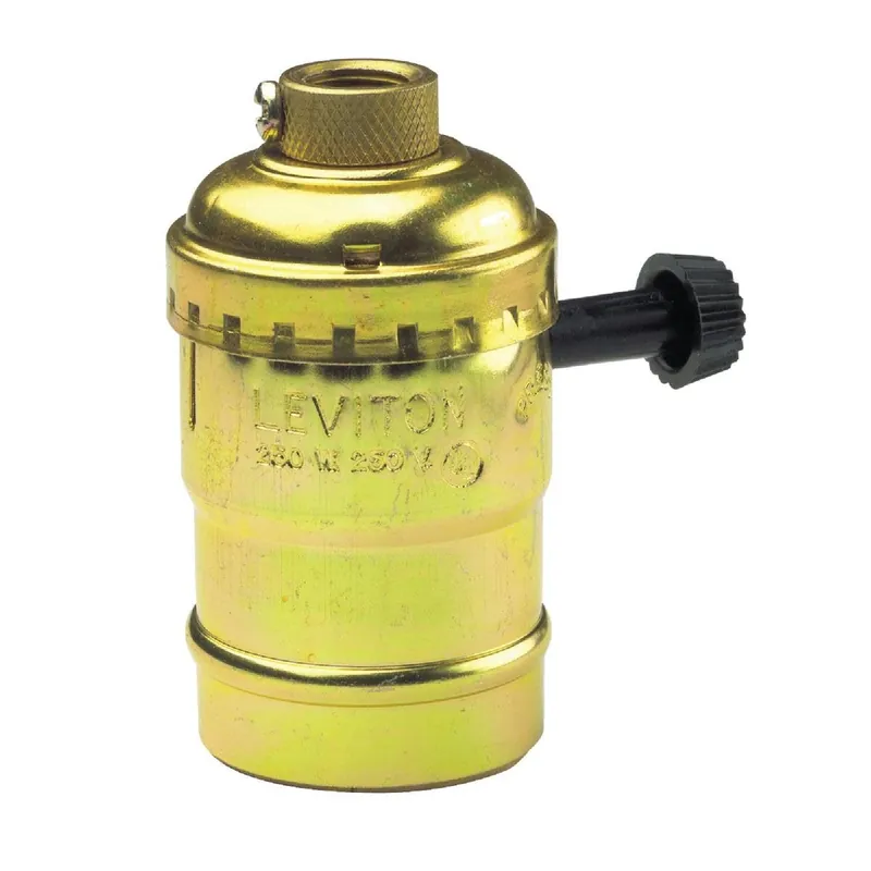 Leviton 079-07070-0PG Turn-Knob Medium Base Brass Lamp Socket
