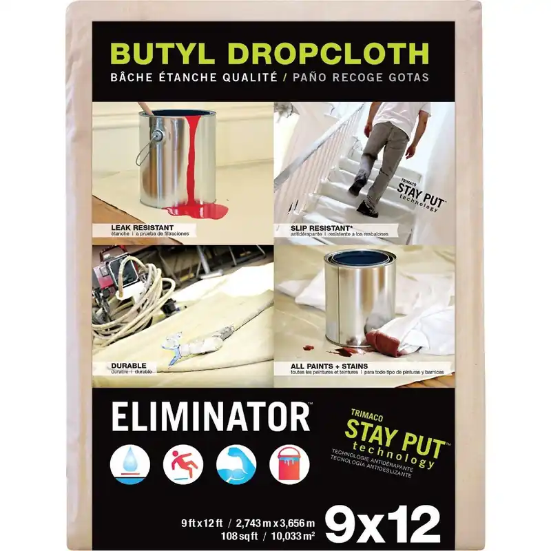 Trimaco 80321 Eliminator Butyl-Back Canvas 9 Ft. x 12 Ft. Heavy-Duty Drop Cloth