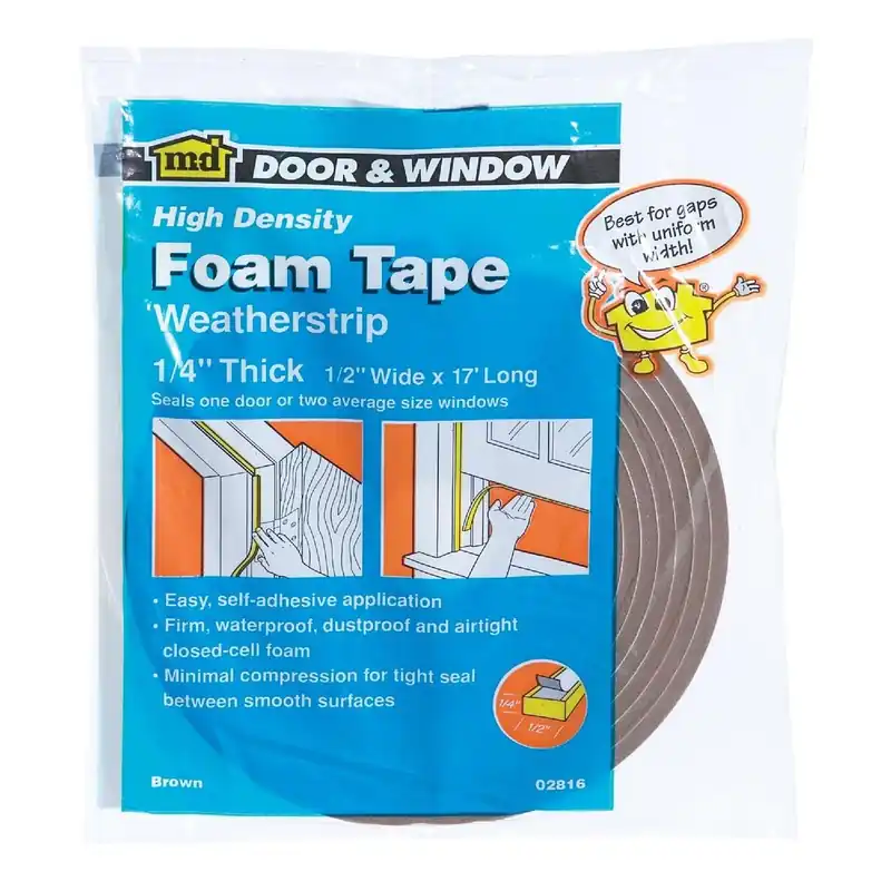 M-D 02816 1/2 W x 1/4 T x 17' L Brown Foam Weatherstrip Tape