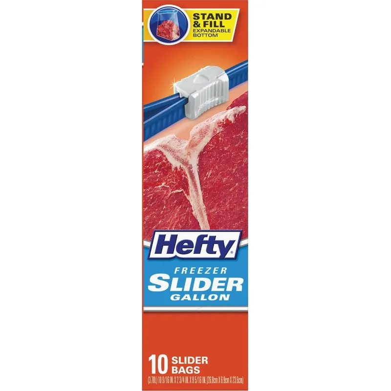 Hefty R82409 1 Gal. Slider Freezer Bag Stand & Fill Expandable Bottom (10-Count)