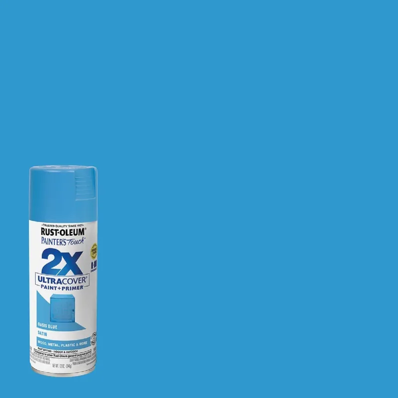 Rust-Oleum 334085 Painter's Touch 2X Ultra Cover 12 Oz. Satin Paint + Primer Spray Paint Oasis Blue
