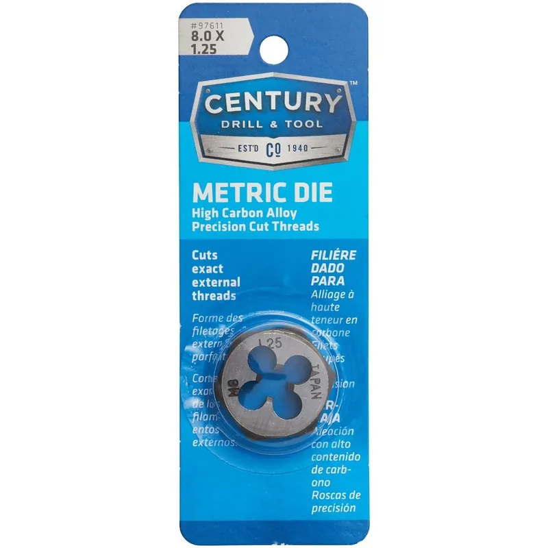 Century Drill Tool 97611 8.0x1.25 NPT 1 In. Across Flats Hexagon Pipe Die