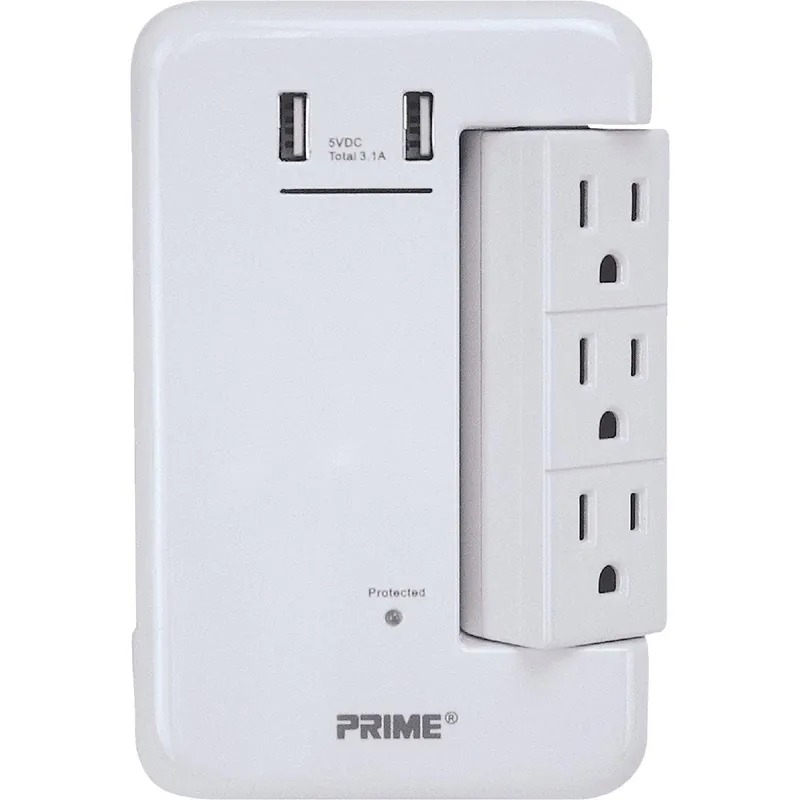Prime Wire PBRUSB346S Power and USB White Rotating Surge Tap