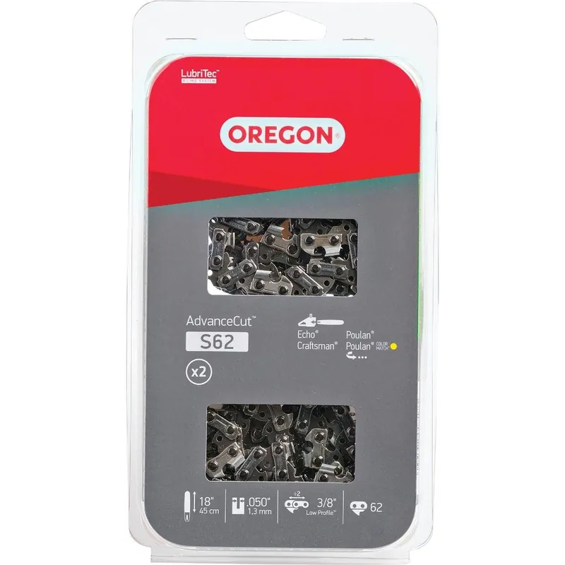 Oregon Cutting S62T AdvanceCut LubriTec 18 In. 3/8 In. Low Profile 62 Link Chainsaw Chain (2-Pack)