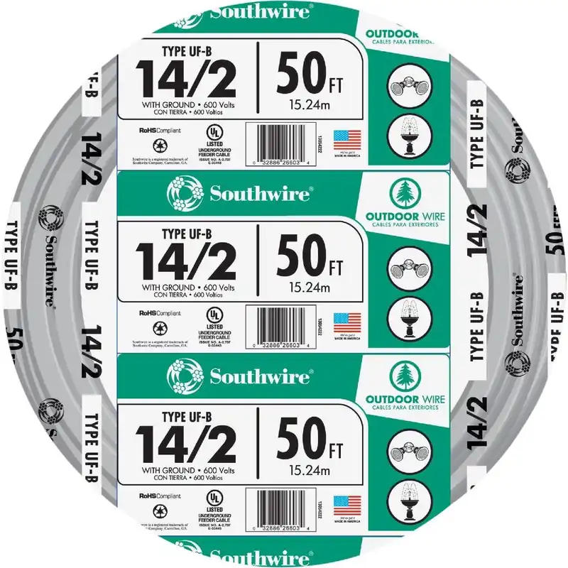Southwire 13054222 50 Ft. 14 AWG 2-Conductor UFW/G Electrical Wire
