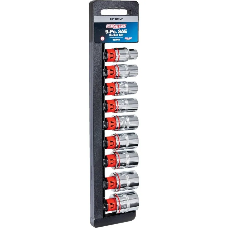 Channellock 357960 Standard 1/2 In. Drive 12-Point Shallow Socket Set (9-Piece)