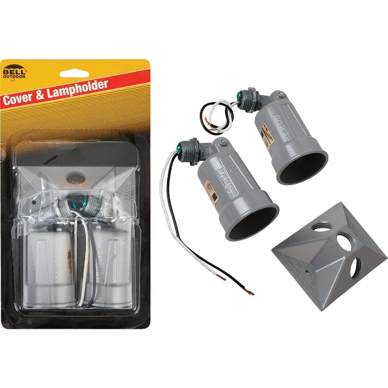 Bell 5621-5 HUB5621-5 150W Aluminum Rectangle Double Gray Weatherproof Outdoor Lampholder with Cover