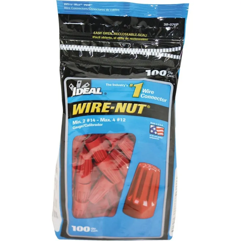Ideal Industries 30-076P Wire-Nut Large Red Copper to Copper Wire Connector (100-Pack)