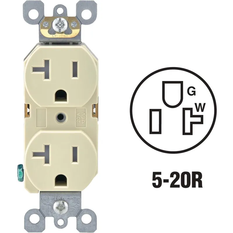 Leviton R51-T5820-0IS 20A Ivory Tamper Resistant Residential Grade 5-20R Duplex Outlet