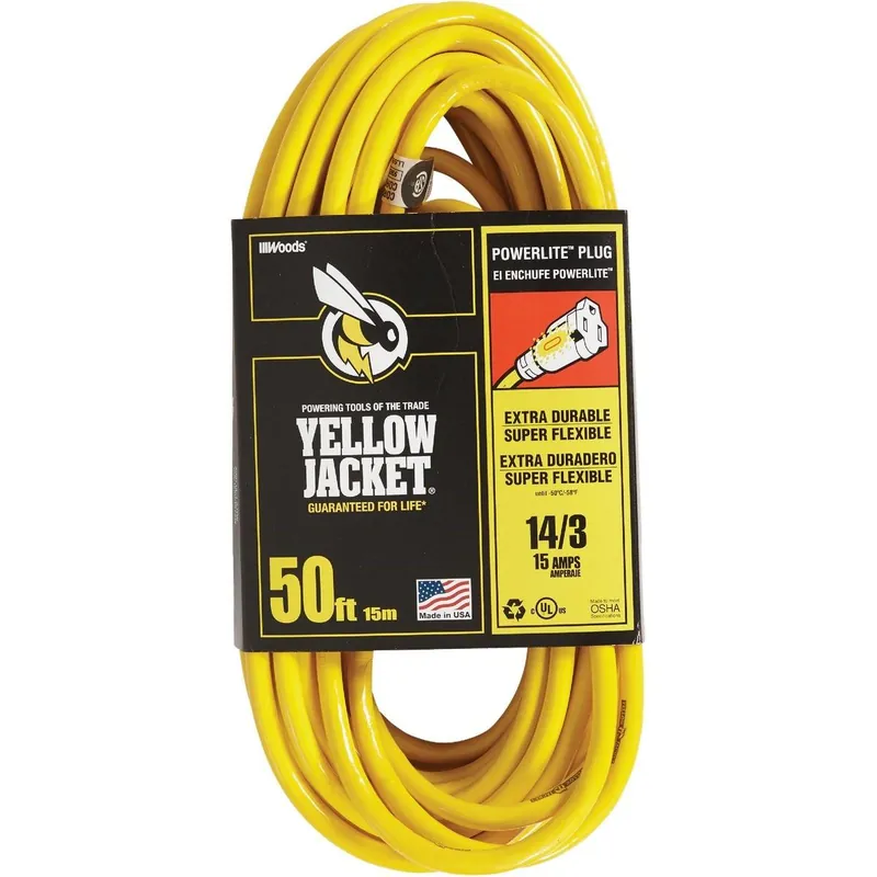 Yellow Jacket 2887AC PowerLite Plug 50 Ft. 14/3 Indoor/Outdoor Extension Cord
