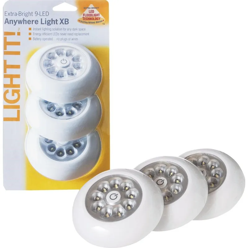 Light It 30016-308 9-Bulb White LED Battery Tap Light 3-Pack