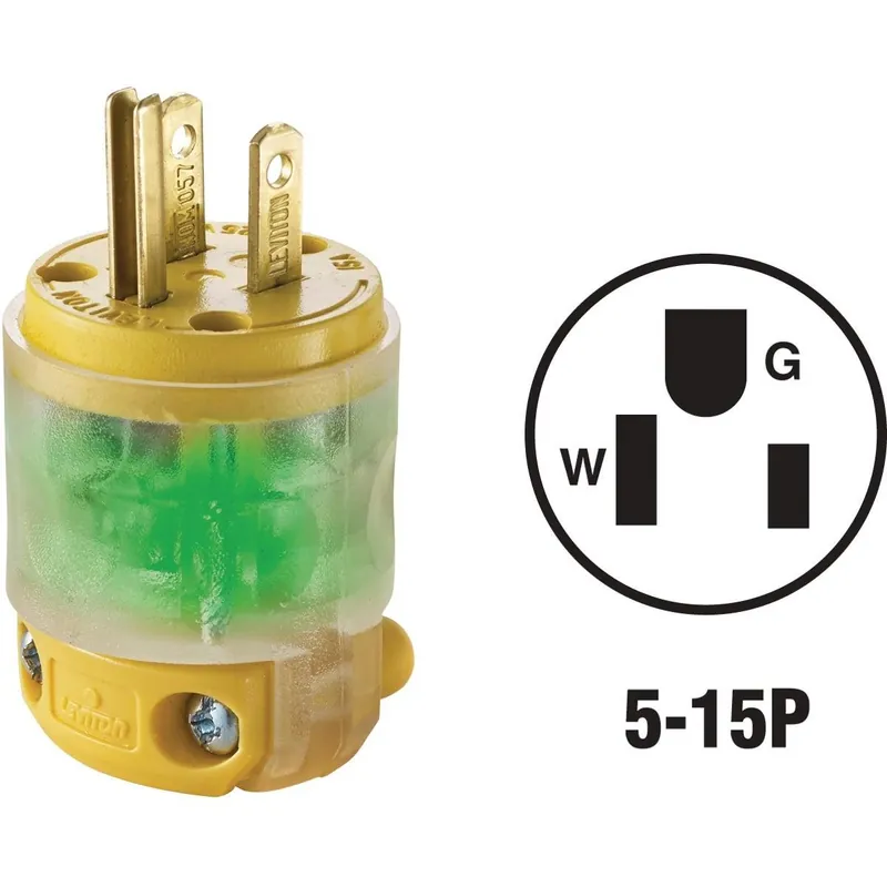 Leviton R50-515PV-LIT 15A 125V 3-Wire 2-Pole Illuminated Cord Plug