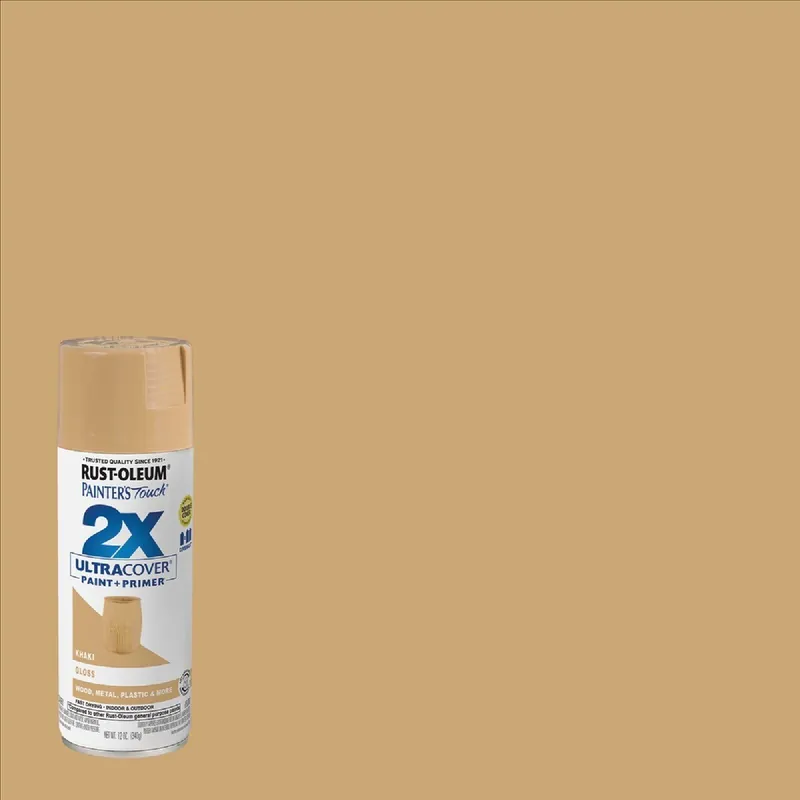 Rust-Oleum 334037 Painter's Touch 2X Ultra Cover 12 Oz. Gloss Paint + Primer Spray Paint, Khaki