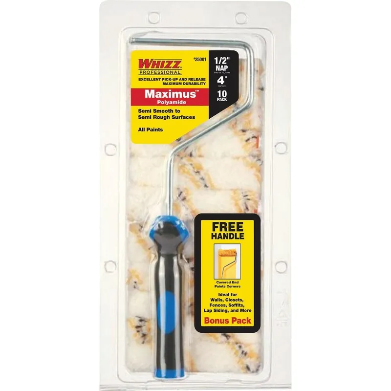 Whizz 25001F Maximus 4 In. x 1/2 In. Semi-Smooth To Semi-Rough Paint Roller Cover & Frame (10-Pack)