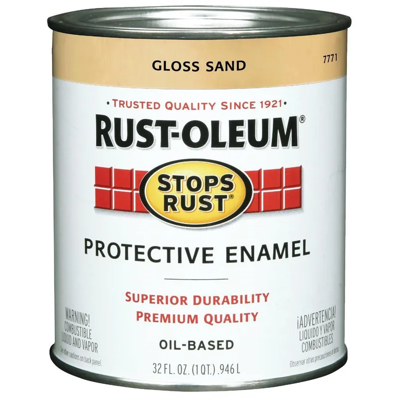 Rust-Oleum 7771502 Stops Rust Oil Based Gloss Protective Rust Control Enamel, Sand, 1 Qt.