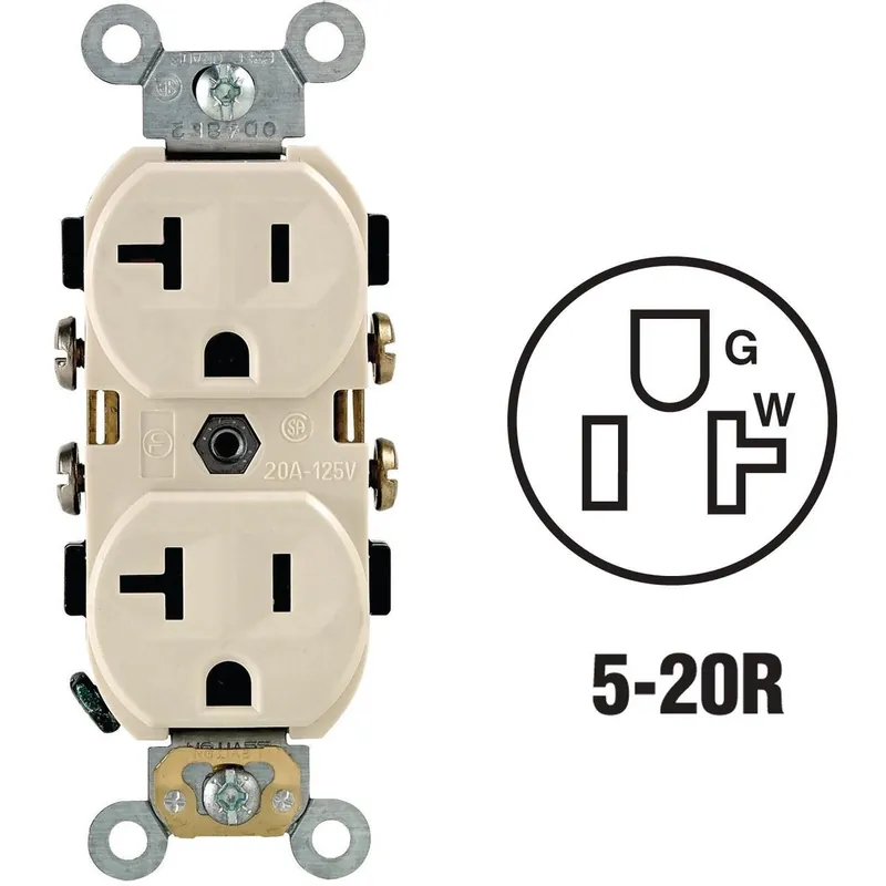 Leviton S06-0CR20-0TS 20A Light Almond Heavy-Duty 5-20R Duplex Outlet