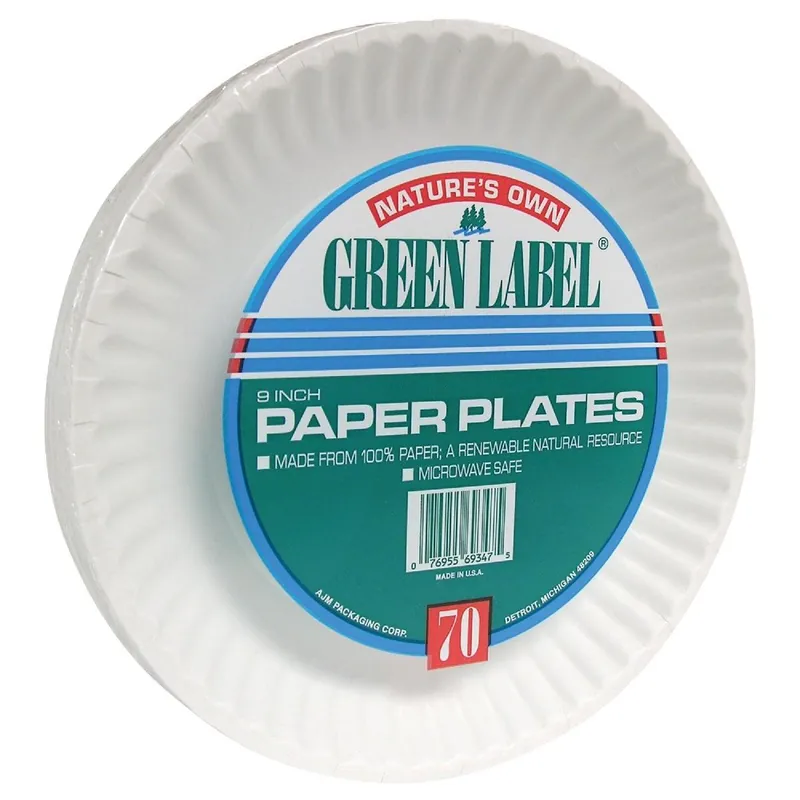 AJM PP9GRAXWH Nature's Own Green Label 9 In. Paper Plates 70-Count