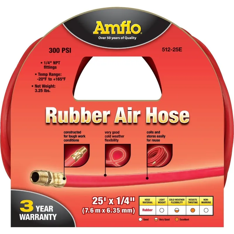 Amflo 512-25E 1/4 In. x 25 Ft. Rubber Air Hose